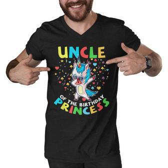 Uncle Of The Birthday Princess Girl Unicorn Dab Lover Men V-Neck Tshirt - Seseable