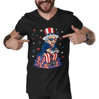 Uncle Sam Game Controller 4Th Of July Boys Kids Ns Gamer Men V-Neck Tshirt - Seseable