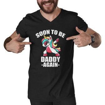 Unicorn Daddy Again 2022 Soon To Be Dad Again 2022 Baby Shower Men V-Neck Tshirt - Seseable