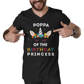 Unicorn Poppa Of The Birthday Princess Girl Unicorn Birthday Men V-Neck Tshirt - Seseable