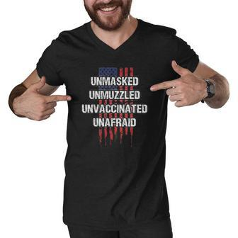 Unmasked Unmuzzled Unvaccinated Unafraid 4Th July American Men V-Neck Tshirt | Mazezy