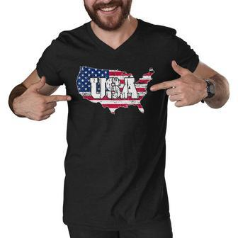 Usa American Flag United States Of America 4Th Of July Men V-Neck Tshirt | Mazezy