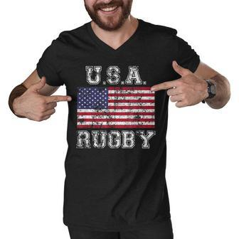 Usa Rugby For Men Women Kids American Flag Men V-Neck Tshirt - Seseable
