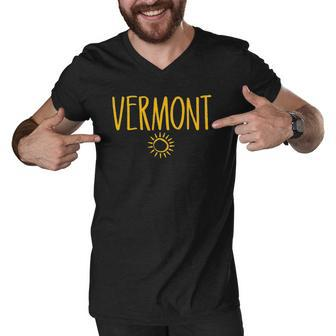 Vermont Sun Drawing Amber Print Men V-Neck Tshirt | Mazezy