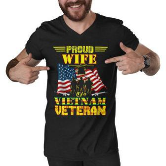 Veteran Veterans Day Womens Proud Wife Of A Vietnam Veteran For 70 Navy Soldier Army Military Men V-Neck Tshirt - Monsterry DE