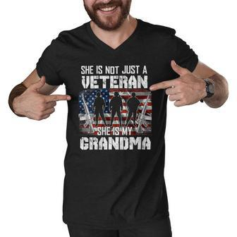 Veteran Womens Veteran She Is My Grandma American Flag Veterans Day 333 Navy Soldier Army Military Men V-Neck Tshirt - Monsterry DE