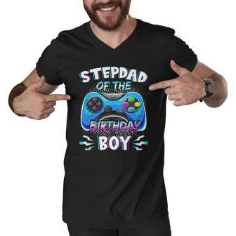 Video Game Birthday Party Stepdad Of The Bday Boy Matching Men V-Neck Tshirt | Mazezy