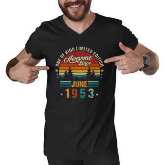 Vintage 69Th Birthday Awesome Since June 1953 Epic Legend Men V-Neck Tshirt | Mazezy
