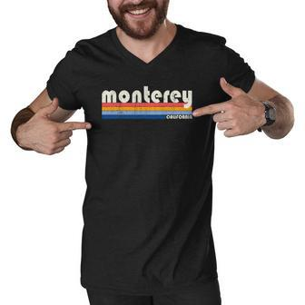 Vintage 70S 80S Style Monterey Ca Men V-Neck Tshirt | Mazezy