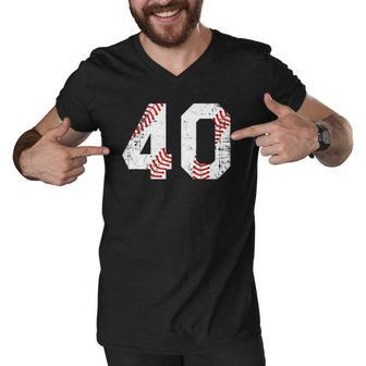 Vintage Baseball 40 Jersey Number Men V-Neck Tshirt | Mazezy