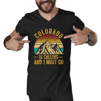 Vintage Colorado Is Calling And I Must Go Distressed Retro Men V-Neck Tshirt | Mazezy