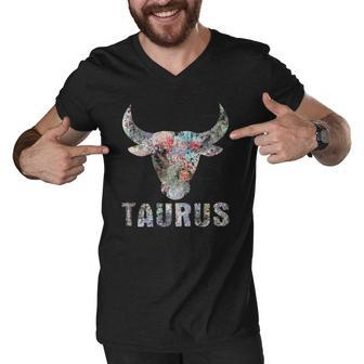 Vintage Colorful Taurus Zodiac Birthday April Or May Men V-Neck Tshirt | Mazezy
