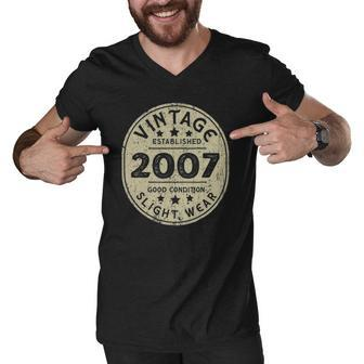Vintage Established 2007 15Th Birthday Party Retro Men Men V-Neck Tshirt | Mazezy