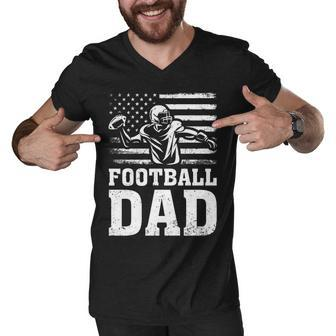 Vintage Football Dad American Flag Football 4Th Of July Men V-Neck Tshirt - Seseable