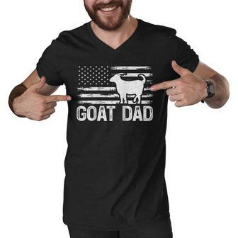 Vintage Goat Dad Retro American Flag Goat 4Th Of July Men V-Neck Tshirt - Seseable