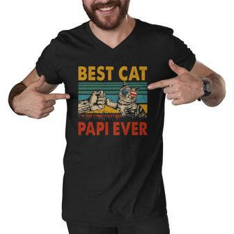 Vintage Retro Best Cat Papi Ever Funny Dad Cat Lover Gifts Men V-Neck Tshirt | Mazezy