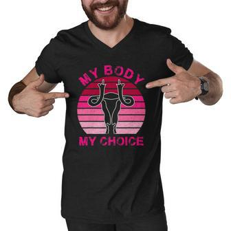 Vintage Retro My Body My Choice Middle Finger Uterus 1973 Gift Men V-Neck Tshirt | Mazezy