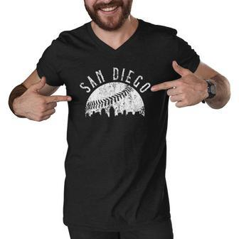 Vintage San Diego California Skyline Apparel Men V-Neck Tshirt | Mazezy