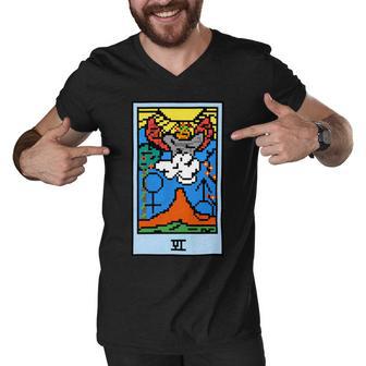 Wait Is This Pixel Art Tarot Yellow - Major Arcana The Lovers Design For Stickers And Men V-Neck Tshirt | Favorety UK