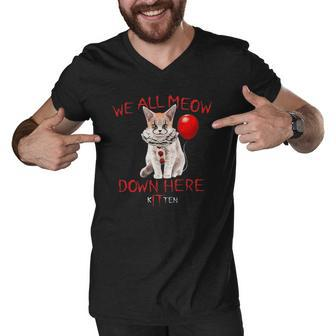 We All Meow Down Here Kitten Scary Halloween Cat For A Fan Men V-Neck Tshirt | Mazezy