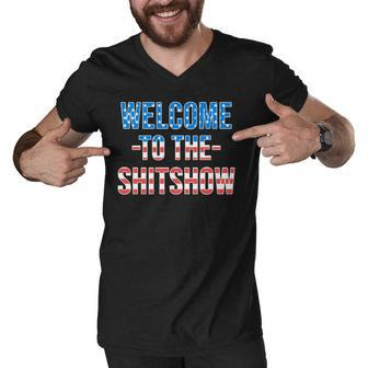 Welcome To The Shitshow Usa Flag Funny 4Th Of July Drinking Men V-Neck Tshirt - Seseable