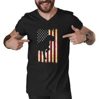 Wirehaired Pointing Griffon Silhouette American Flag Men V-Neck Tshirt | Mazezy