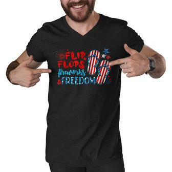 Womens Flip Flops Fireworks And Freedom 4Th Of July Men V-Neck Tshirt - Seseable