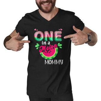 Womens One In A Melon Mom Outfit Birthday Matching Group Summer V-Neck Men V-Neck Tshirt | Mazezy