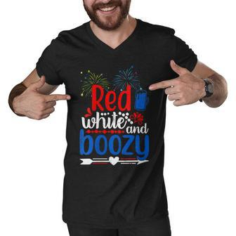 Womens Red White And Boozy Alcohol Booze 4Th Of July Beer Party Men V-Neck Tshirt - Seseable