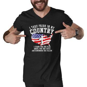 Womens Stand For The Flag Kneel For The Cross Patriotic 4Th Of July V-Neck Men V-Neck Tshirt | Mazezy