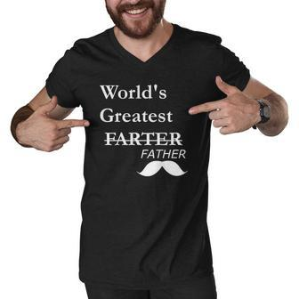 Worlds Greatest Farter-Funny Fathers Day Gift For Dad Men V-Neck Tshirt | Mazezy