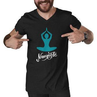 Yoga Namaste Lotus Position Graphic Yoga Position Cool Men V-Neck Tshirt | Mazezy