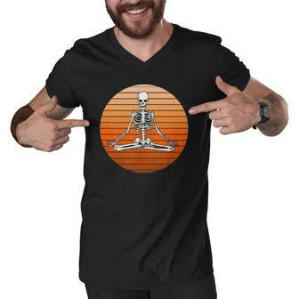 Yoga Skelton In Sitting Position Men V-Neck Tshirt | Mazezy