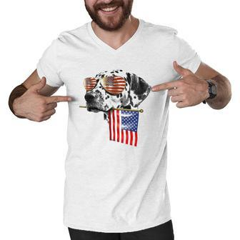 4Th Of July Fun American Flag Dalmatian Dog Lover Gift Men V-Neck Tshirt | Mazezy