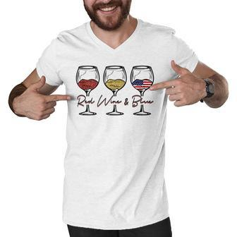 4Th Of July Wine Red White Blue Wine Glasses Red Wine & Blue Men V-Neck Tshirt - Seseable