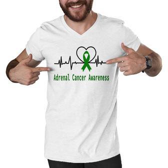 Adrenal Cancer Awareness Heartbeat Green Ribbon Adrenal Cancer Adrenal Cancer Awareness Men V-Neck Tshirt | Favorety