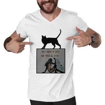 All I Need Is Love And Yoga And A Cat Lovers Gift For Yoga Lovers Funny Cat Men V-Neck Tshirt | Favorety AU