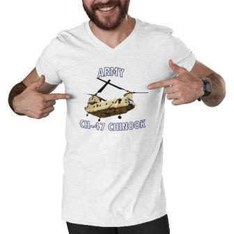 Army Ch-47 Chinook Helicopter Men V-Neck Tshirt | Mazezy