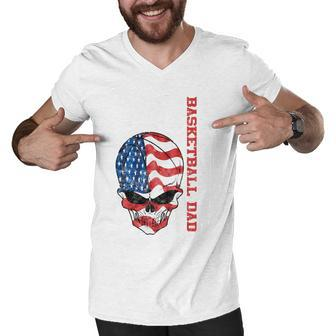 Basketball Dad American Flag Skull Patriotic 4Th Of July Men V-Neck Tshirt - Seseable