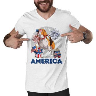 Beagle American Flag Sunglasses 708 Shirt Men V-Neck Tshirt | Favorety AU