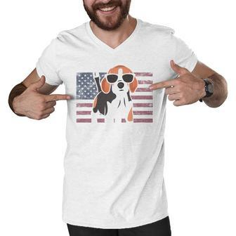 Beagle Dad American Flag 4Th Of July Patriotic Beagle Design Men V-Neck Tshirt - Seseable