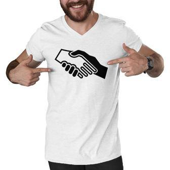 Biracial Handshake Black And White Unity Men V-Neck Tshirt | Mazezy UK