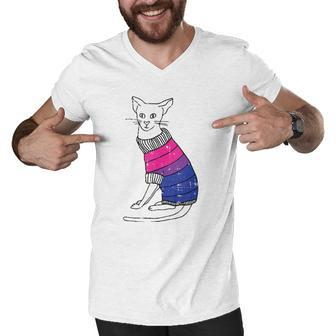 Bisexual Cat Lgbt-Q Pride Cute Kitten Kitty Proud Ally Men V-Neck Tshirt | Mazezy