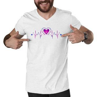 Bisexual Flag Bi Pride Heartbeat Queer Gift Heart Bisexual Men V-Neck Tshirt | Mazezy