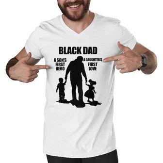 Black African American Fathers Day Afrocentric Dad Men V-Neck Tshirt | Mazezy