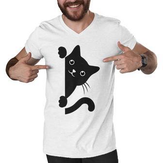 Black Cat Peeking Men V-Neck Tshirt | Favorety AU