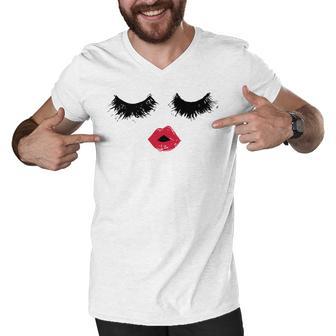 Black Eyelashes Red Lips Mother Day Gift Birthday Holiday Christmas Men V-Neck Tshirt | Favorety AU