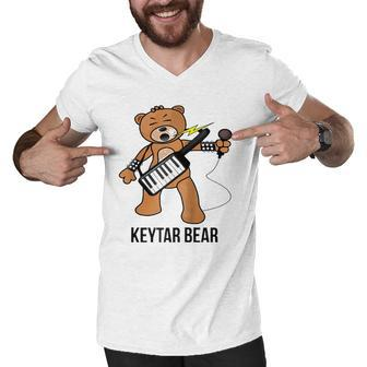 Boston Keytar Bear Street Performer Keyboard Playing Gift Raglan Baseball Tee Men V-Neck Tshirt | Mazezy