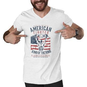 Boxer Graphic With Belt Gloves & American Flag Distressed Men V-Neck Tshirt | Mazezy