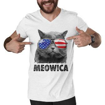 Cat 4Th Of July Meowica Merica Men Women Usa American Flag Men V-Neck Tshirt - Seseable